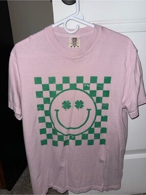 Comfort Colors Pink T-Shirt with Green Checker Graphic